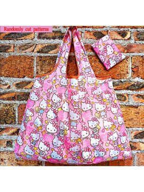 Hello Kitty Foldable Reusable Shopping Tote Bag Large Capacity Handbag Cute